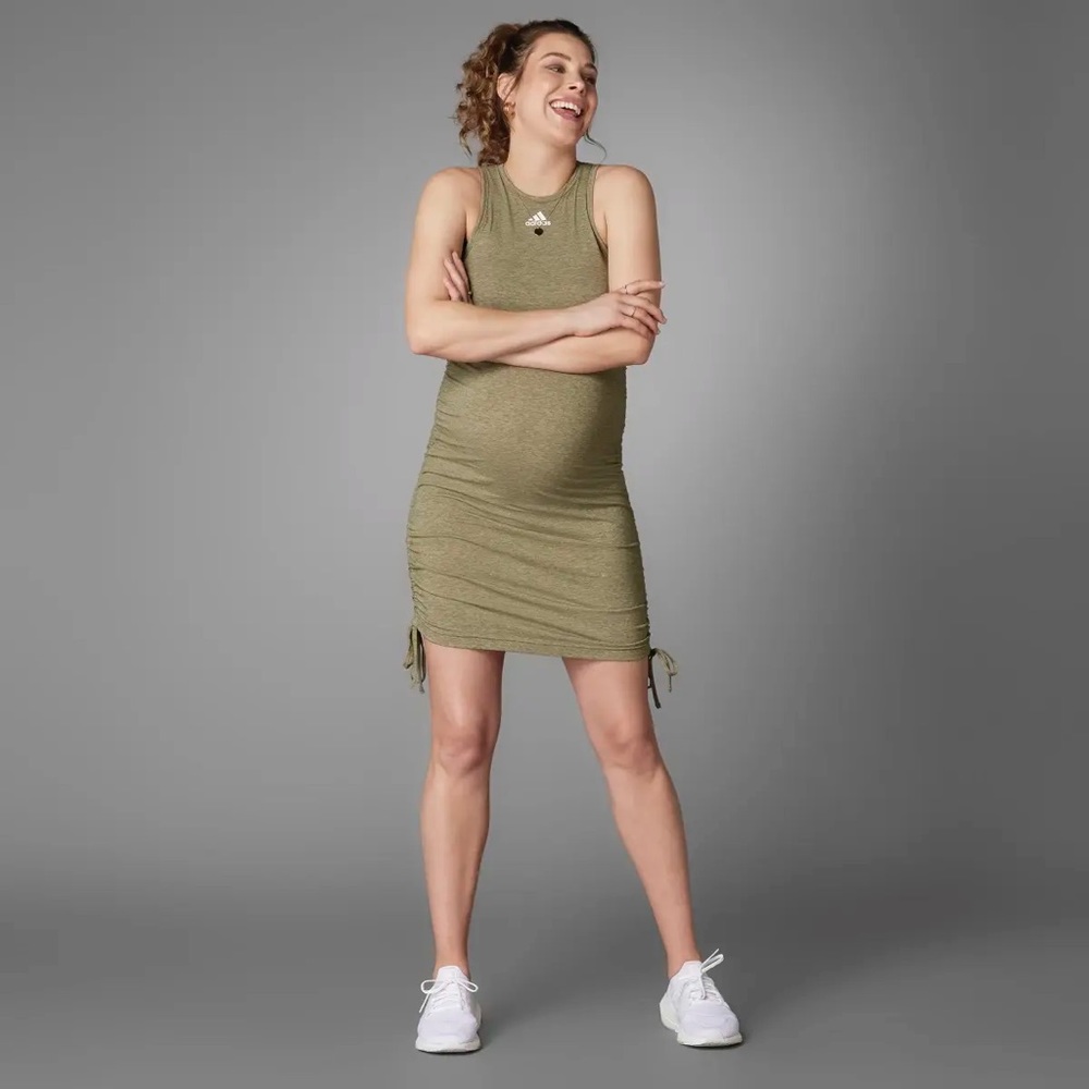 Adidas Grow Positivity Maternity Ruched Dress Focus Olive Melange Size Medium